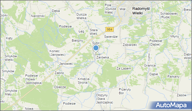 mapa Żarówka, Żarówka gmina Radomyśl Wielki na mapie Targeo